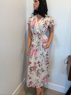Rags to Raches White Maxi Dress with Pink Floral Print